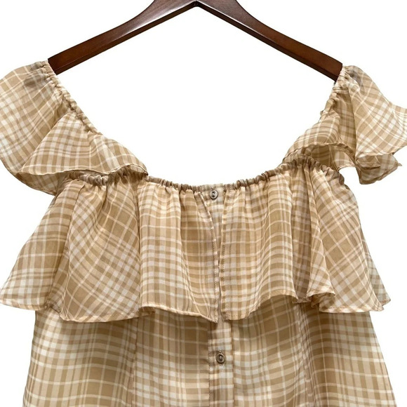 Privacy Please Norval Plaid Ruffle Off-Shoulder Mini Dress Coquette Flowy Chic M - Picture 5 of 11
